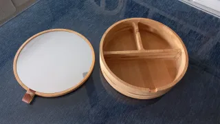 Joyero redondo de bambú con espejo