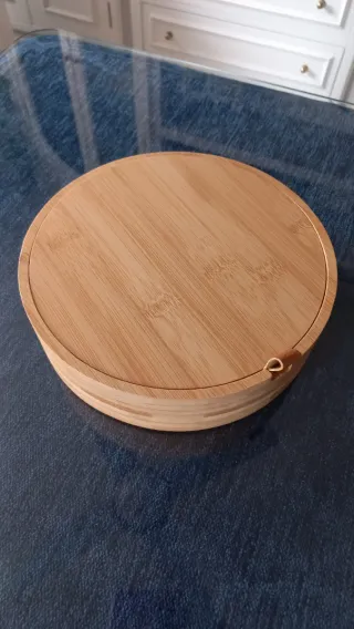 Joyero redondo de bambú con espejo