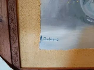 Pareja cuadros madera flores pintura