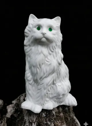 Figura Gato Blanco Cerámica Ojos Verdes