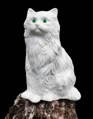 Figura Gato Blanco Cerámica Ojos Verdes