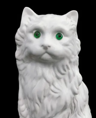 Figura Gato Blanco Cerámica Ojos Verdes