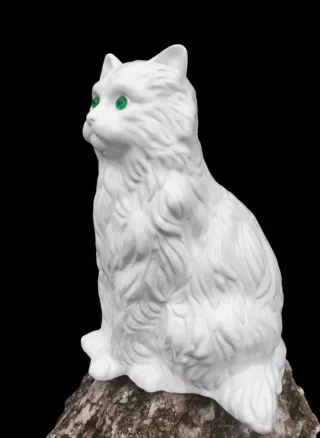 Figura Gato Blanco Cerámica Ojos Verdes