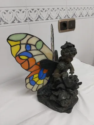 Lámpara Resina/Cristal Tiffany Niña hada Mariposa