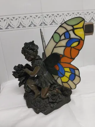 Lámpara Resina/Cristal Tiffany Niña hada Mariposa