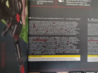 Motosierra Parkside 40V Podar Recargable