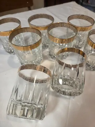 Set 8 Bicchieri Vintage Bordo Oro 24 Anni '60/'70