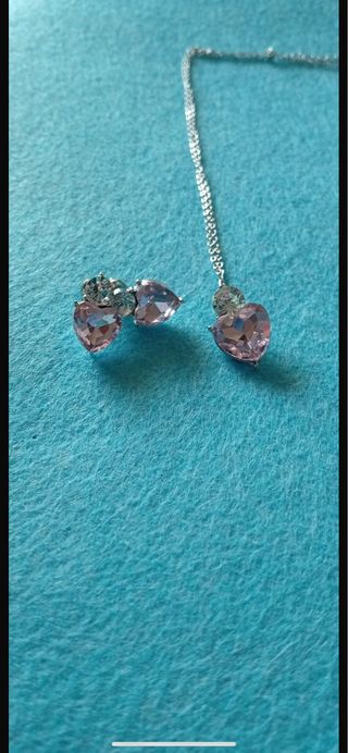 Conjunto de Joyería Corazón Rosa y Plata