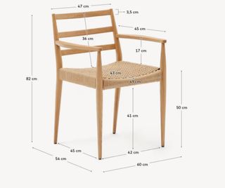 Silla Analy reposabrazos madera maciza de roble acabado natural asiento cuerda FSC 100%