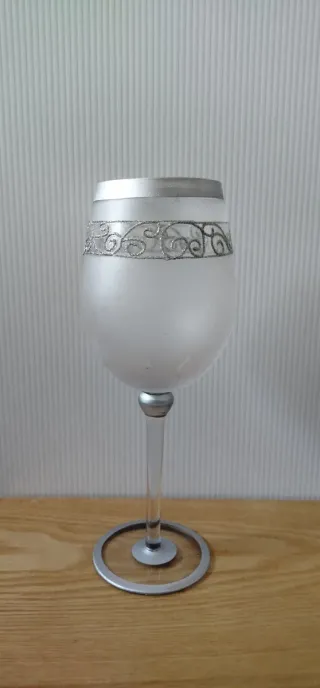 Calice Vetro Satinato Argento Decorato