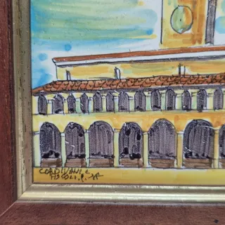 Quattro piastrelle in maiolica monumenti ascolani