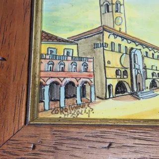 Quattro piastrelle in maiolica monumenti ascolani