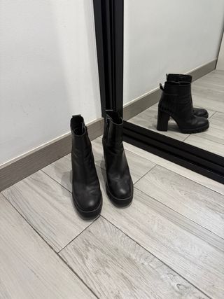 Botines Zara piel tacón ancho plataforma