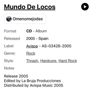 CD Omenomejodas - Mundo de Locos - Nuevo - Avispa
