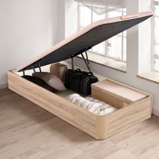 Canapè a ribalta in legno con 4 angoli arrotondati in legno massello da 3 cm con coperchio rinforzato