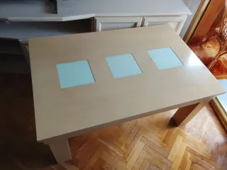 Mesa plegable madera y cristal en perfecto estado