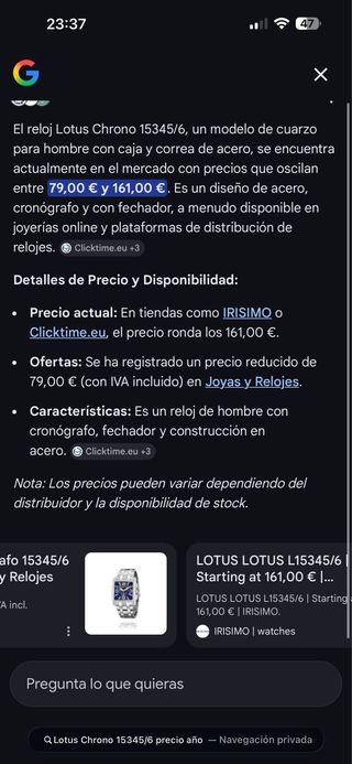 Reloj Lotus Acero Azul original. Mi Tlf:647532304