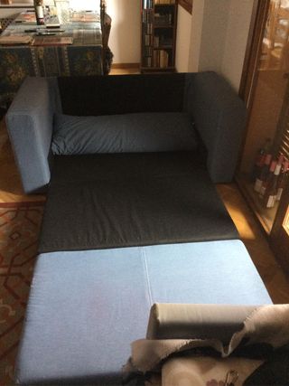 Sofá Cama Tela Azul y Beige