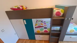 Cama tren juvenil con armario y cajones