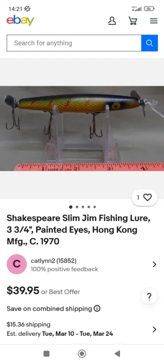 Señuelo pesca Shakespeare Slim Jim Hong Kong