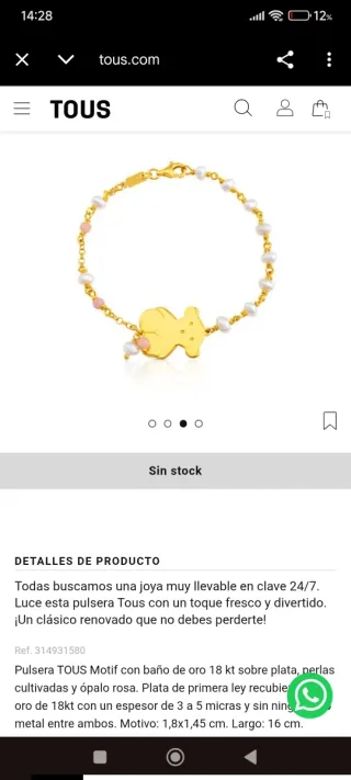 Pulsera Tous Motif Oro 18kt Perlas y Ópalo Rosa