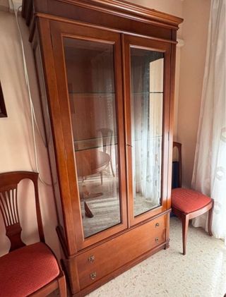 Vitrina de madera maciza con puertas de cristal