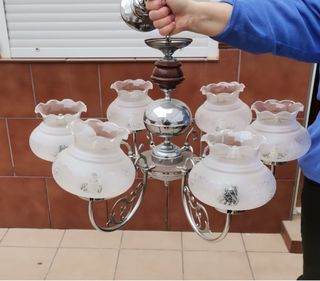 Lámpara de techo vintage madera y cristal