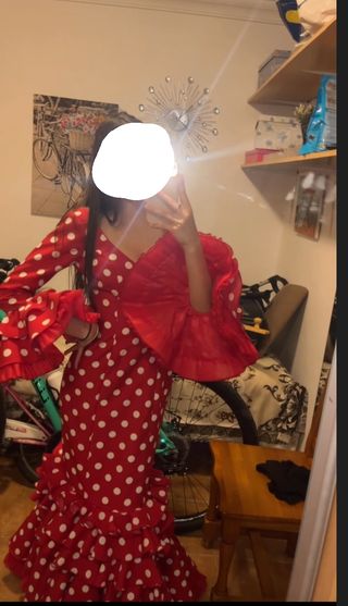 Vestido Gitana Rojo Lunares Talla Única