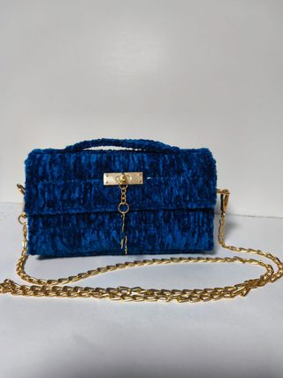 Bolso Terciopelo Azul Real Dorado Artesanal
