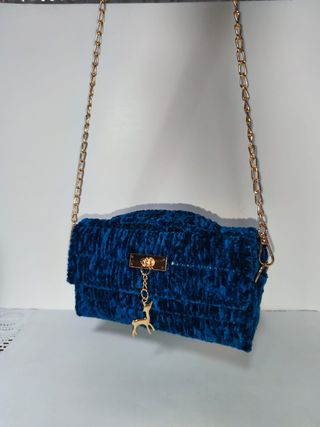 Bolso Terciopelo Azul Real Dorado Artesanal