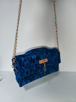 Bolso Terciopelo Azul Real Dorado Artesanal