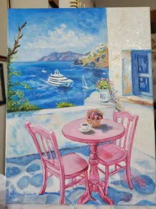 Cuadro paisaje Santorini acrílico 30x40