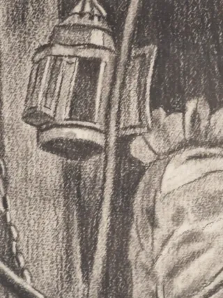 Dibujo antiguo de perros, con marco con vidrio