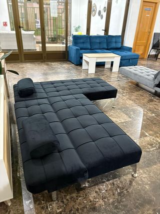Sofá Cama Chaise Longue Negro Terciopelo + Envio