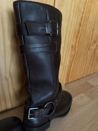 Botas Biker Zara Piel Marrón Talla 42 Nuevas