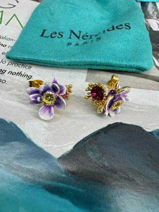 Pendientes Les Nereides Flor Morada y Rosa