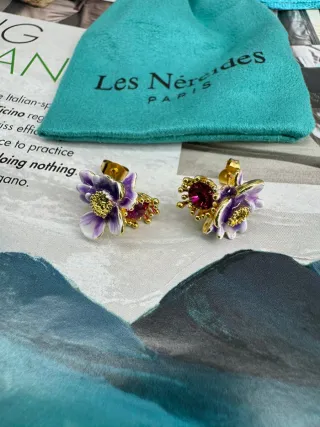 Pendientes Les Nereides Flor Morada y Rosa
