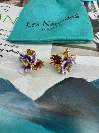 Pendientes Les Nereides Flor Morada y Rosa