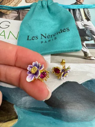 Pendientes Les Nereides Flor Morada y Rosa