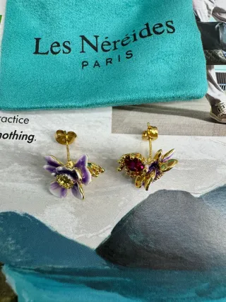 Pendientes Les Nereides Flor Morada y Rosa
