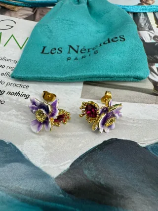 Pendientes Les Nereides Flor Morada y Rosa