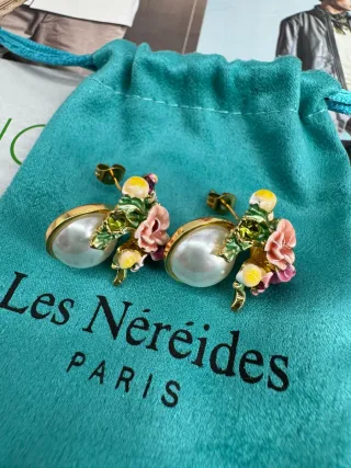 Pendientes Les Néréides Flores Perla Dorados Rosas