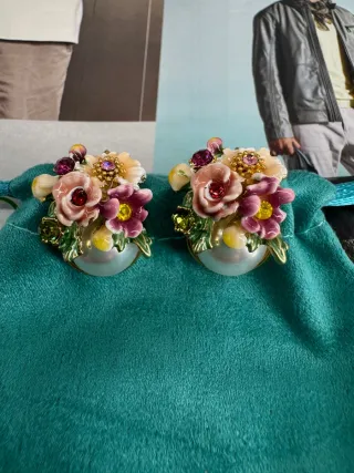 Pendientes Les Néréides Flores Perla Dorados Rosas