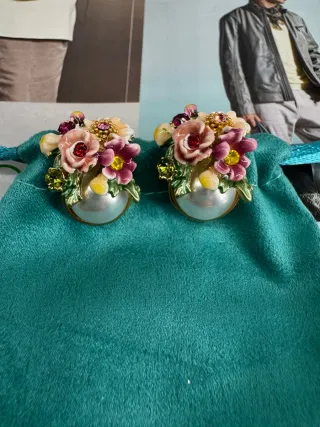 Pendientes Les Néréides Flores Perla Dorados Rosas