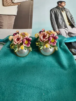 Pendientes Les Néréides Flores Perla Dorados Rosas