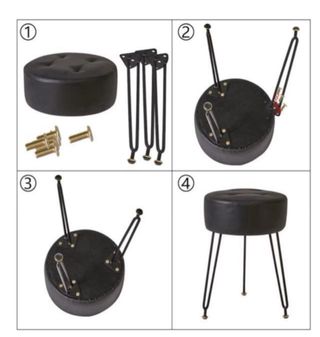 Nuovo Pouf in Pelle Nera con Piedi Metallici