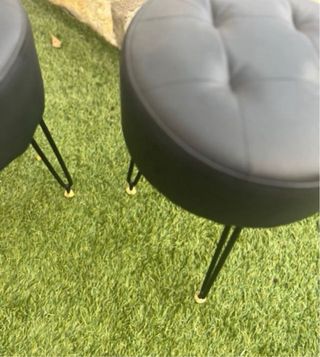 Nuovo Pouf in Pelle Nera con Piedi Metallici