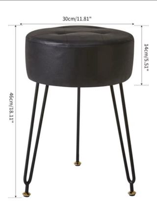 Nuovo Pouf in Pelle Nera con Piedi Metallici