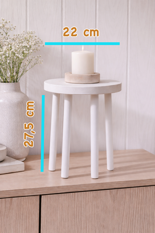 Mesita decorativa blanca redonda con 4 patas