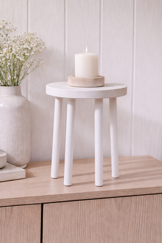 Mesita decorativa blanca redonda con 4 patas